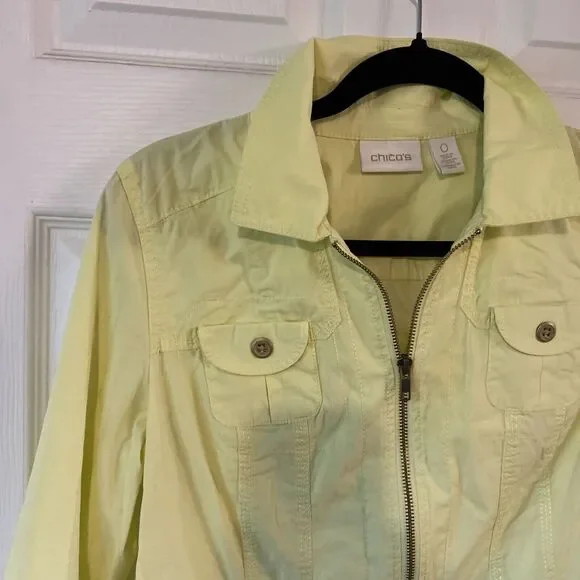 Chico’s Light Jacket Women’s Size 0 Yellow Zipper Pockets Long Sleeve - Picture 3 of 14